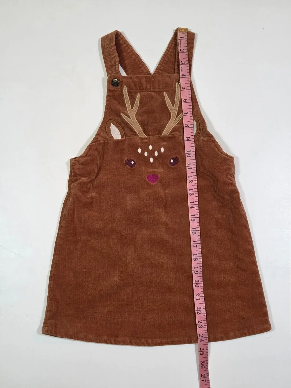 Gymboree Girls 6 Tan Corduroy Overall Dress Embroidered Deer Jumper Fall Autumn
